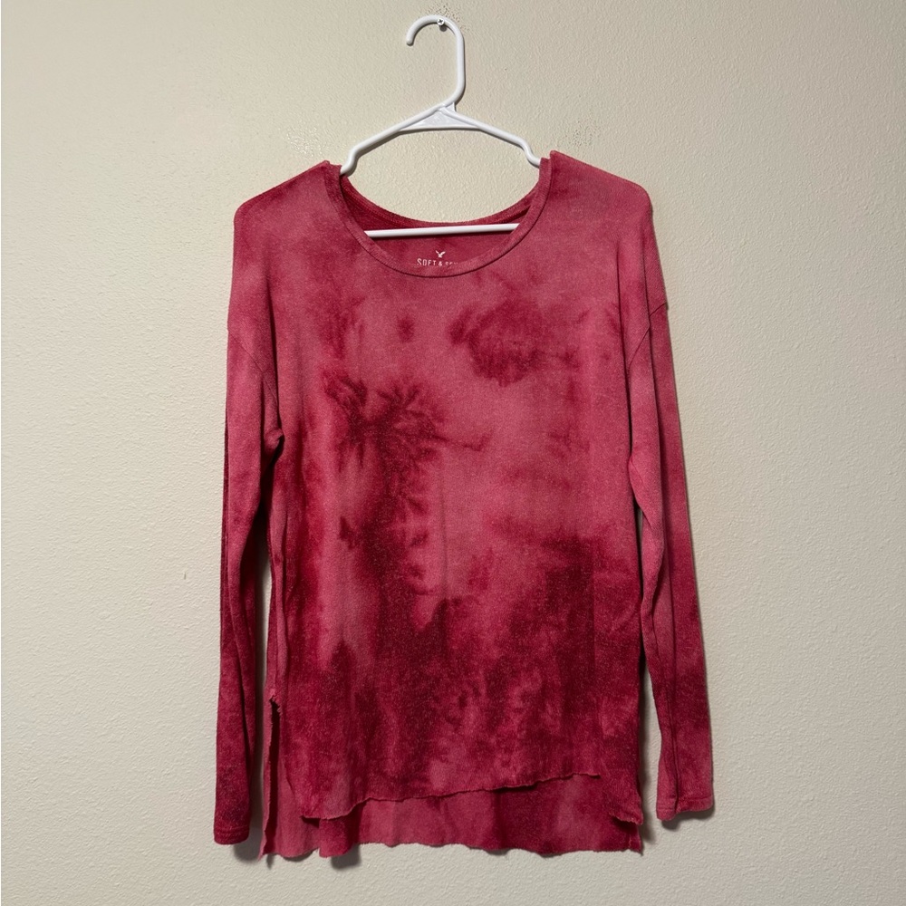 American Eagle Outfitters Red Tie-Dye Long Sleeve Top